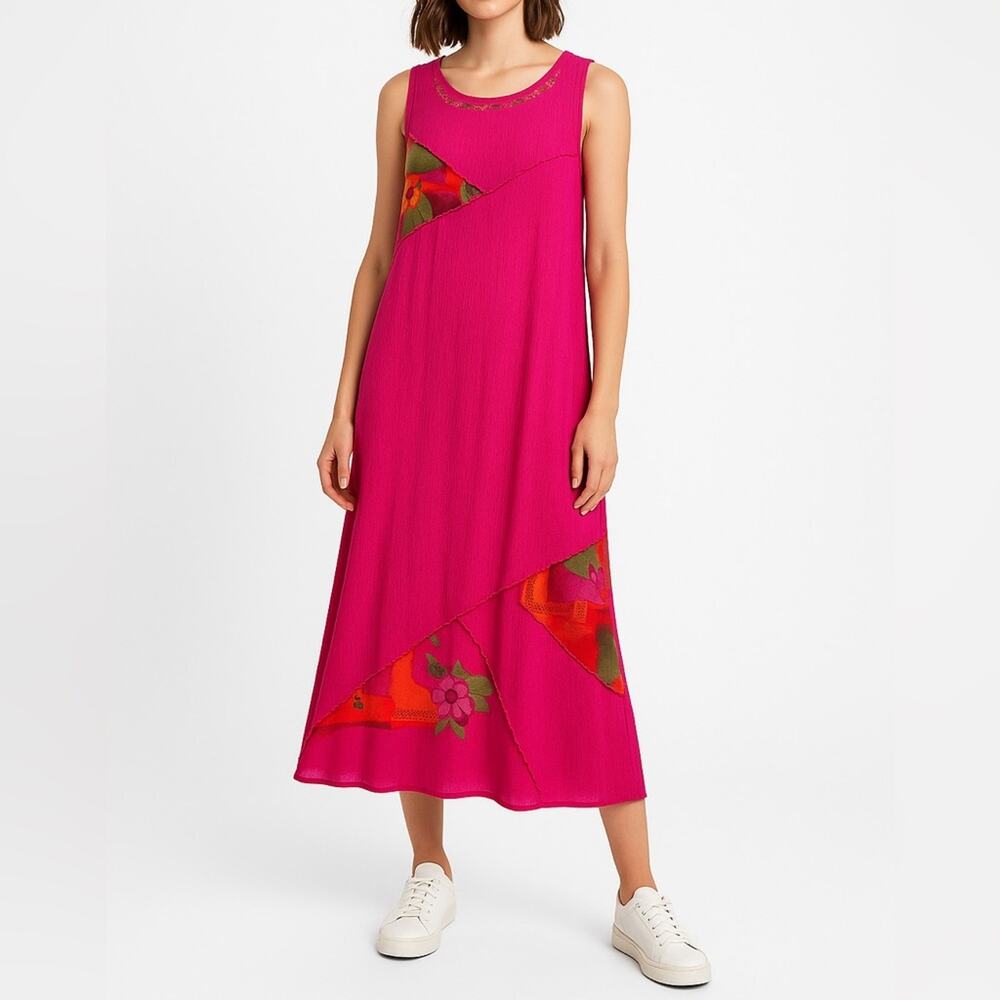 VINTAGE C.M. SHAPES Floral Patch Maxi Dress | 1X | Pink Multi | 90s Boho Resort